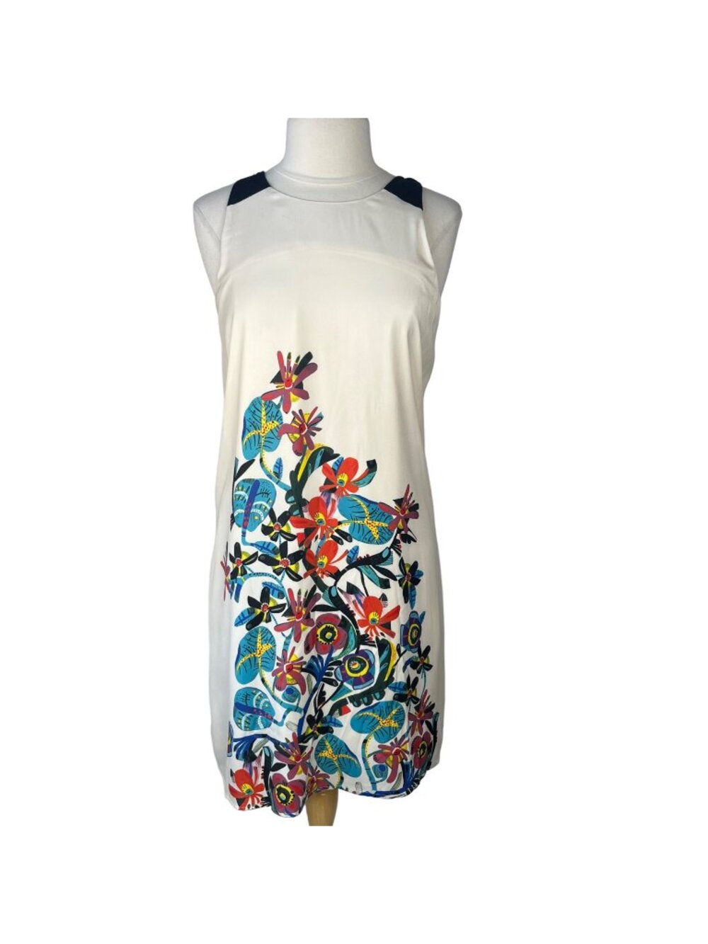 Surkana Vivid Print Dress Large Cream New‎ Summer Short Shift